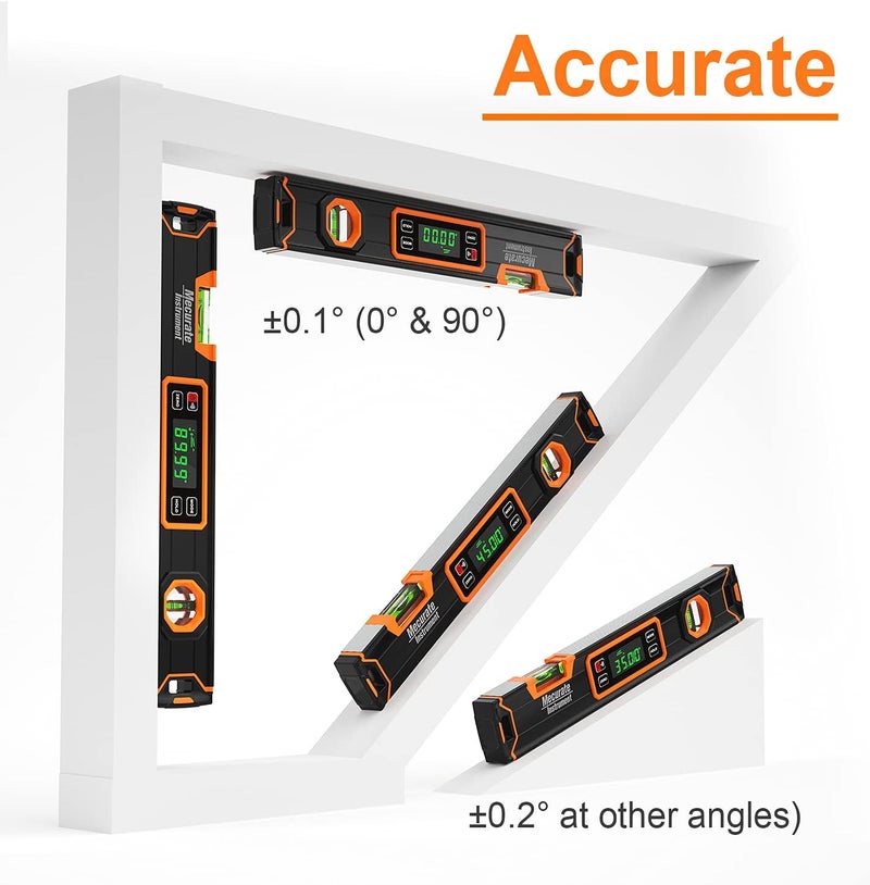 Mecurate Digital Level 15.7'' with LCD Display, 360° Angle Magnetic Digital Torpedo Level, Vertical & Horizontal Spirit Bubble Protractor for Construction Carpenter Craftsman Home Professional - Image 2